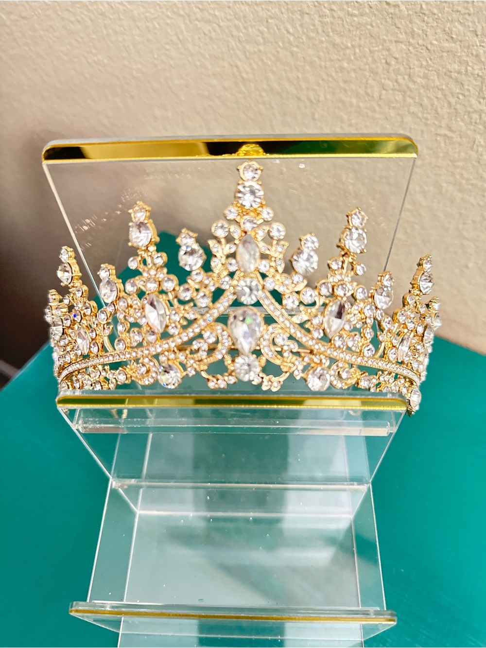 Gold Crystal Tiara Crown - Elegant Women’s Accessory